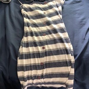 White and blue striped bodycon mini dress